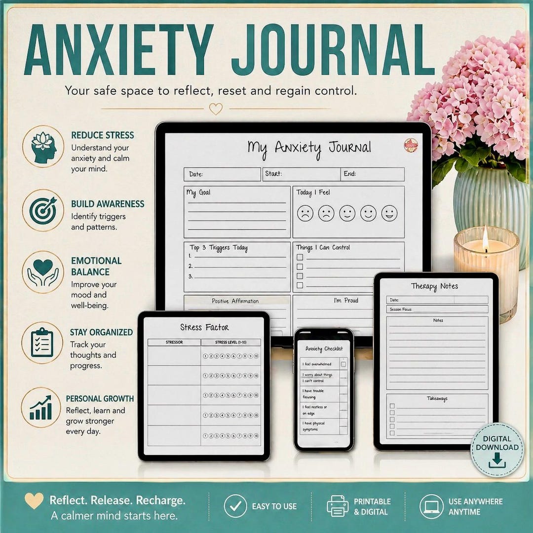 Anxiety Relief Journal Printable PDF | Mental Health and Self Care ...