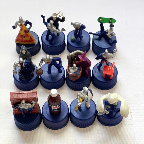 Vintage Set of 12 Pepsiman Bottle Cap Figures – Rare 1990s