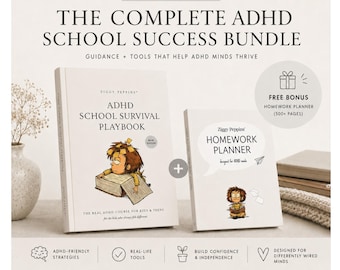 ADHD School Survival Playbook | ADHD Workbook for Kids & Teens | Includes Free 500+ Page Homework Planner | Printable