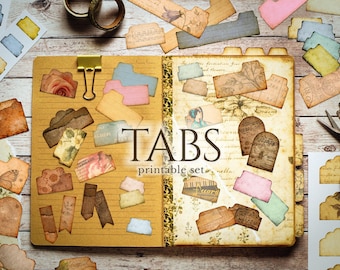 Vintage Journal Tabs Printable Set | Junk Journal, Planner, Scrapbook Dividers (Digital Download)