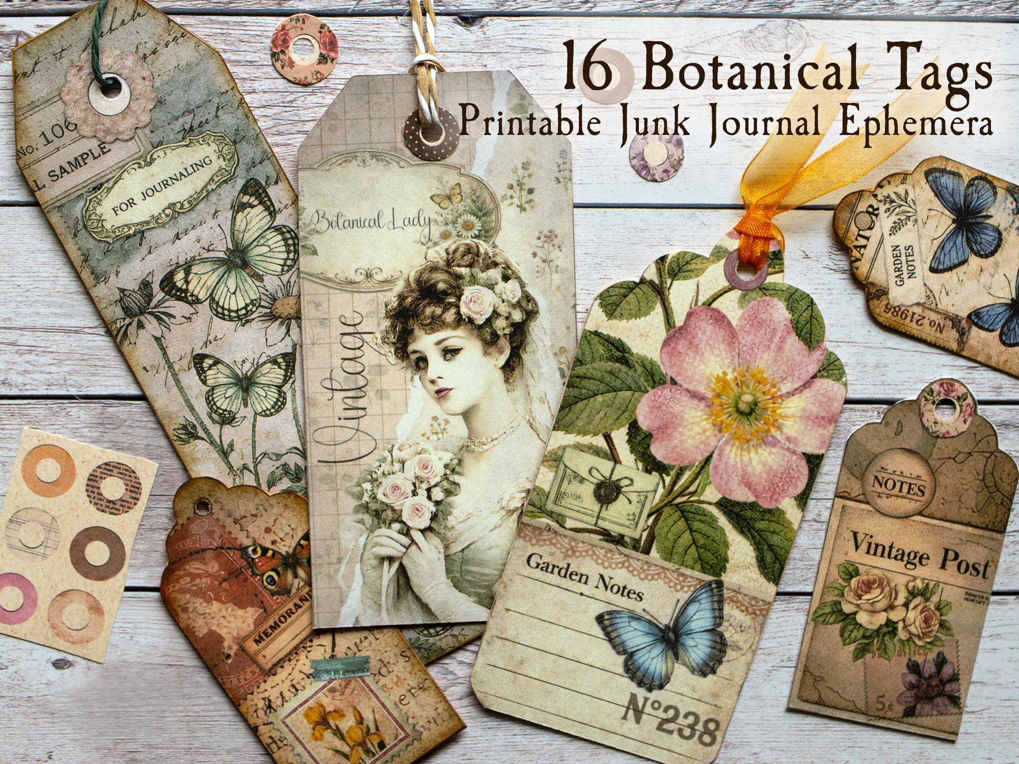 Vintage Botanical Tags Printable Set, Junk Journal Ephemera (digital ...