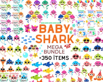 Baby Shark SVG Mega Bundle, Familjekaraktärer, Festgrafik (Digital Nedladdning)