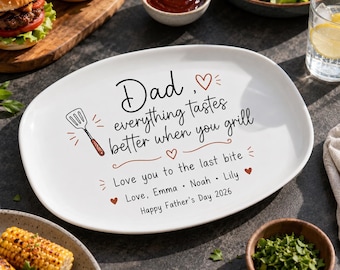 Gepersonaliseerde papa, alles smaakt beter als je grillplaat, vaderdagcadeau van kinderen, aangepaste BBQ-schaal voor grill papacadeau