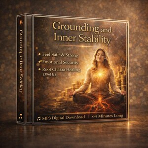 Può includere: Una custodia per CD con il titolo "Grounding and Inner Stability" con una donna che medita. La copertina include il testo: "Feel Safe & Strong", "Emotional Security" e "Root Chakra Healing". È un download digitale MP3, della durata di 64 minuti.