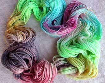 Hand Dyed Wool Yarn: Neon Rainbow Worsted Weight, Rainbow Connection #4