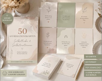 50 Tarjetas de Afirmaciones para Mujeres | Tarjetas de Afirmaciones Imprimibles | Amor Propio y Afirmaciones Positivas | Descarga Digital en PDF