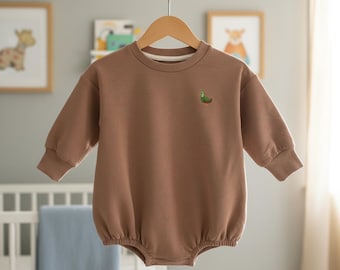 Organic Baby Romper Embroidered Mallard Duck Infant Outfit Duck Themed Baby Boy Shower Gift for New Mom Newborn Outfit with Duck Embroidery