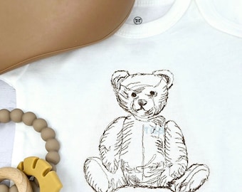 Personalized Teddy Bear Outfit Custom Baby Bear Embroidery Monogram Teddy Bodysuit Custom Gift for Boy Baby Shower Gift for Baby Boy Mom