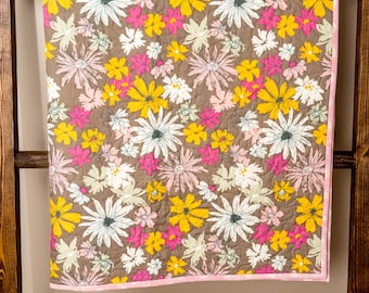 Handmade Baby Quilt Nursery Decor Floral Pattern Cotton Blanket One Of Kind Natural Fiber Baby Bedding Personalized Gift Whole Cloth Play