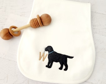 Black Lab Burp Cloth Personalized Baby Burp Cloth Embroidered Appliqué Dog Baby Shower Gift for New Mom Custom Monogram New Baby Organic