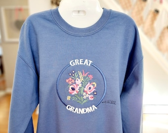 Great Grandma Sweatshirt Embroidered Custom Grandma Sweatshirt Floral Personalized Gift for Great Grandmother with Grandkid Names