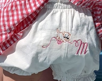Personalized Baby Bloomers Diaper Cover Baby Gift for Cat Lovers Custom Embroidered Kitten Monogram Initial Organic Cotton Bloomers for Baby