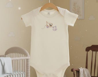 Monogrammed Baby Bodysuit Custom Cat Embroidered Newborn Gift Personalized Infant Onesie Organic Cotton Romper Initial Embroidery Apparel