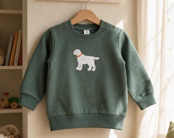 Dog Birthday Shirt Embroidered Baby Gift White Lab Appliqué Toddler Birthday Sweater Personalized Child Clothing Cotton Puppy Celebration