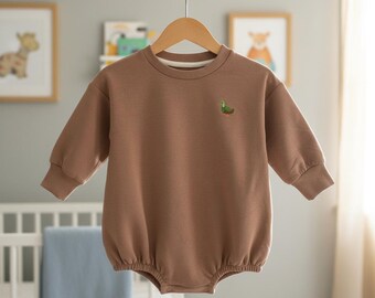 Organic Baby Romper Embroidered Mallard Duck Infant Outfit Cotton Shower Gift Newborn Boy Clothing Nature Themed Bodysuit Animal Embroidery