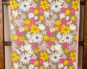 Handmade Baby Quilt Floral Nursery Blanket Cotton Crib Bedding Newborn Shower Gift Infant Play Mat Quilted Toddler Coverlet Handcrafted