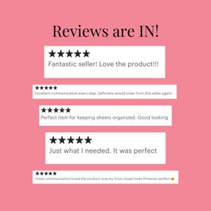 Puede incluir: Un gr&aacute;fico rosa con el texto Reviews are IN! seguido de cinco recuadros blancos. Cada recuadro contiene cinco estrellas negras y comentarios de clientes con frases como Fantastic seller, Excellent communication y Just what I needed.