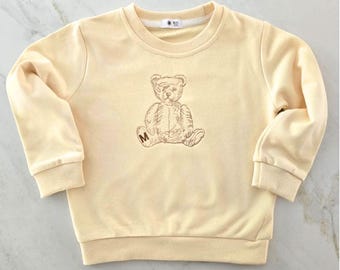 Personalized Baby Sweatshirt Baby Teddy Embroidered Bear Shirt Custom Toddler Monogram Outfit First Birthday Gift Infant Clothing Newborn