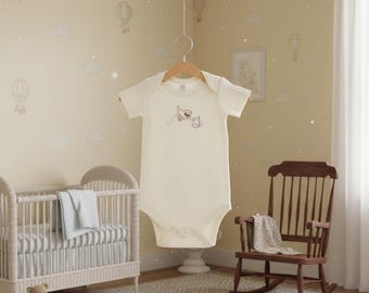 Monogrammed Baby Bodysuit Custom Cat Embroidered Newborn Gift Personalized Infant Onesie Organic Cotton Romper Initial Embroidery Apparel