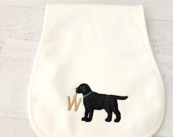 Personalized Baby Burp Cloth Black Lab Burp Cloth Organic Embroidered Appliqué Baby Shower Gift with Monogram for New Mom