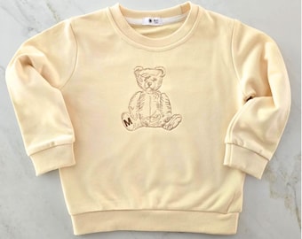 Personalized Baby Teddy Embroidered Bear Shirt Custom Toddler Sweatshirt Monogram Baby Outfit First Birthday Gift Sibling Shirts Teddy Bear
