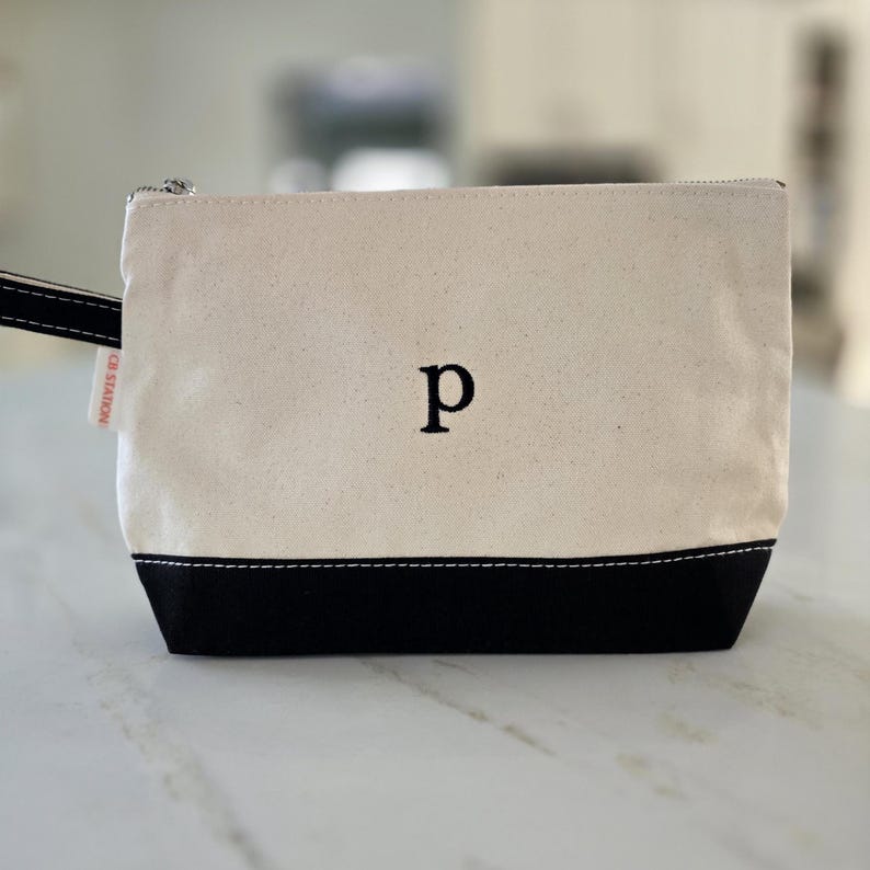 Monogrammed Makeup Bag Embroidered Canvas Bag Personalized Bridesmaid Gift Wedding Day Necessities Bride Gift Wedding Keepsake Maid of Honor image 2
