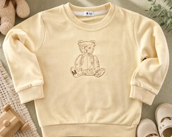 Personalized Baby Sweatshirt Baby Teddy Embroidered Bear Shirt Custom Toddler Monogram Outfit First Birthday Gift Infant Clothing Newborn