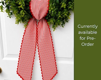 Personalized Wreath Sash Embroidered Monogram Initial Ribbon Scarf Custom Door Banner Cotton Linen Christmas Gift Front Porch Entry Home