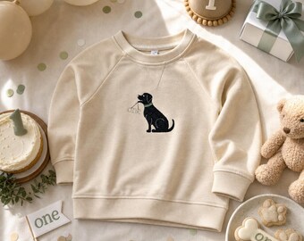 Black Lab Baby Gift Personal Pet Sweater Infant Birthday Present Embroidered Design Puppy Celebration Clothing Toddler Custom Dog Themed