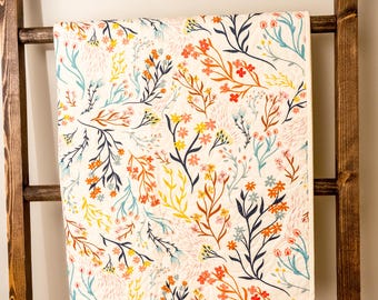 Floral Baby Quilt Nursery Bedding Cotton Fabric Whole Cloth Handmade Gift Newborn Shower Botanical Design Modern Comfort Throw Infant