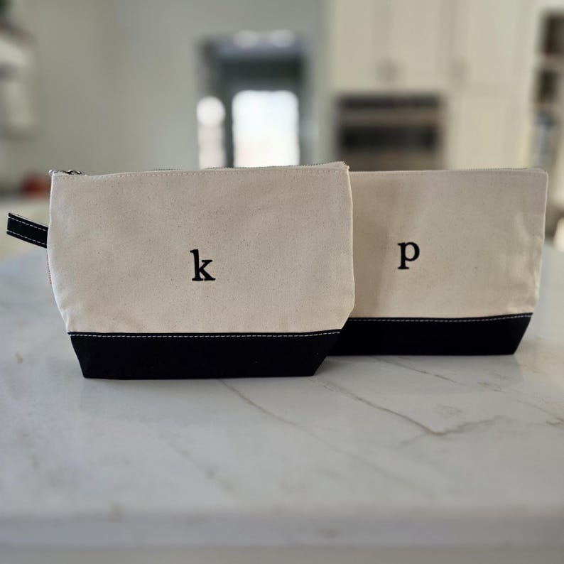 Monogrammed Makeup Bag Embroidered Canvas Bag Personalized Bridesmaid Gift Wedding Day Necessities Bride Gift Wedding Keepsake Maid of Honor image 7