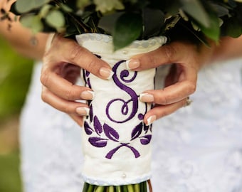 Bridal Bouquet Wrap LARGE Wedding Accent with Monogram Flower Holder Wedding Date Custom Keepsake for Bride Wedding Bundle Bride Gift