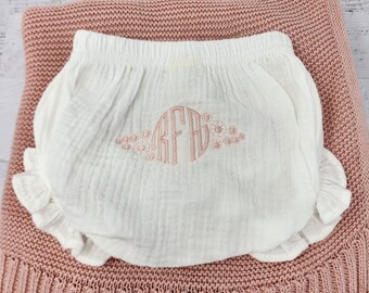 Monogrammed Baby Bloomer Personalized Diaper Cover Organic Embroidered Initial Name Girl Photoshoot Outfit Custom Shower Gift Newborn Infant