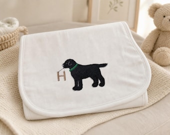 Black Lab Burp Cloth Personalized Baby Shower Gift Embroidered Monogram Initial Custom Newborn Organic Cotton Infant Nursery Dog Theme