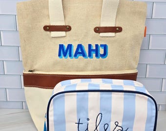 Mahjong Tote Bag Mahjong Tiles Bag Custom Monogram Travel Game Carrier Embroidered Canvas Storage Organizer Gift Enthusiast Weekend Session
