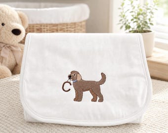 Golden Doodle Burp Cloth Personalized Baby Shower Gift Embroidered Infant Essential Organic Cotton Nursery Accessory Monogram Newborn Cloth