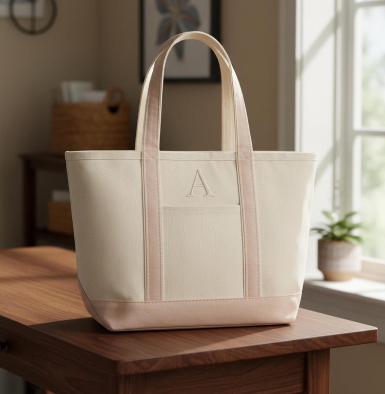 Monogrammed Tote Bag Embroidered Canvas Bag Personalized Bridesmaid Gift Wedding Party Custom Bag Bride Gift Wedding Keepsake Maid of Honor image 1