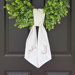 Personalized Wreath Sash Embroidered Wreath Scarf Custom Monogram Initial Sash Embroidered Cotton Wreath Ribbon Custom Wreath Sash for Fall