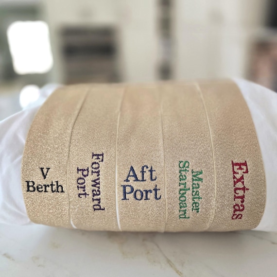 Personalized Bedsheet Organizer Embroidered Elastic Sheet Band Bed Sheet Keeper Linen Closet Organizer Custom Sheet Set Label Bedsheet Strap