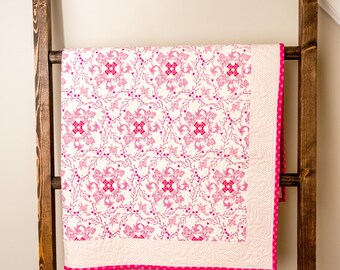 Personalized Baby Blanket Chinoiserie Quilt Pink Nursery Newborn Gift Handmade Girl Crib Bedding Cotton Coverlet Shower Present Infant