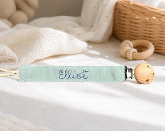Clip para chupete personalizado, regalo para baby shower, clip para chupete bordado, nombre personalizado, accesorios para bebé, sujetador de chupete para recién nacido, hecho a mano para guardería