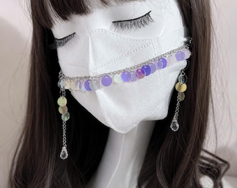 Holographic Sequin Mask Chain with Crystal Drops, Y2k Fairy Face Mask Chain
