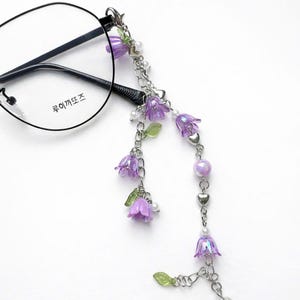 Handgemachte Lila Lilie Brillenkette, Floral Perlen Brillenband