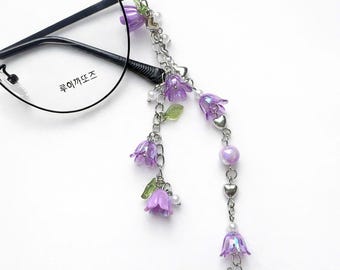 Handgemachte Lila Lilie Brillenkette, Floral Perlen Brillenband