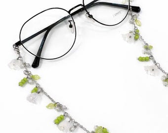 Corrente para óculos artesanal com flor de lírio, alça floral com miçangas para óculos de grau, corrente para óculos de sol kawaii