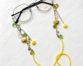 Gelbe Fisch Brillenkette, Sommer Sonnenbrillen Halter, Ocean Charm Perlen Lanyard