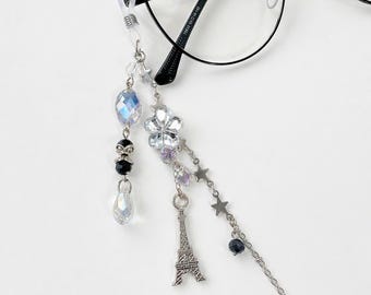 Kristall Brillenkette, Eiffelturm Anhänger, Perlen Brillenhalter, 30 Inch