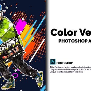 Color Vector Photoshop Action, Photo to Vector Art, Digital Art Creator, Artistic Photo Editor, Photoshop Plugin, Unique Vector Effect