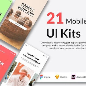Pakiet 21 zestawów interfejsów użytkownika aplikacji mobilnych, zasoby projektowe UI/UX, plik PSD Figma Sketch Xd, szablony aplikacji mobilnych, kolekcja zestawów interfejsów użytkownika, zasoby do projektowania aplikacji