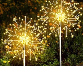 Solar Firework Garden Lights Set, Warm White LED Outdoor Decor